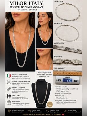 Milor Italy 925 Sterling Silver Herringbone Snake Chain Necklace 27" 24g
